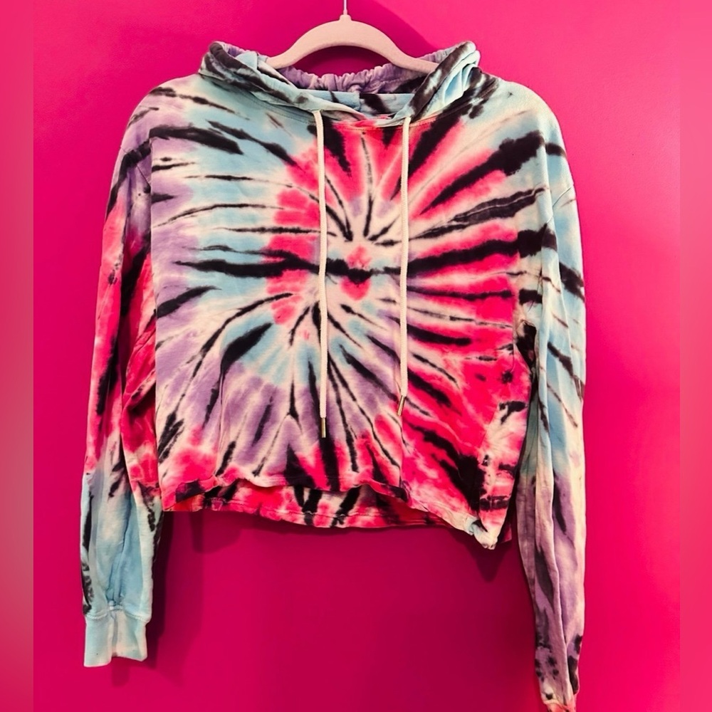 Drawstring Tie-Dye Hoodie in Pink, Blue, Lavender, and Black